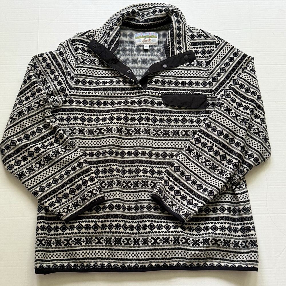 JACHS Cabin L Fleece Pullover Fair Isle Geometric Snap Mock Neck Outdoor Unisex